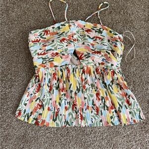 Astr Orange and Blue Camisole with Pleated Smocked Design